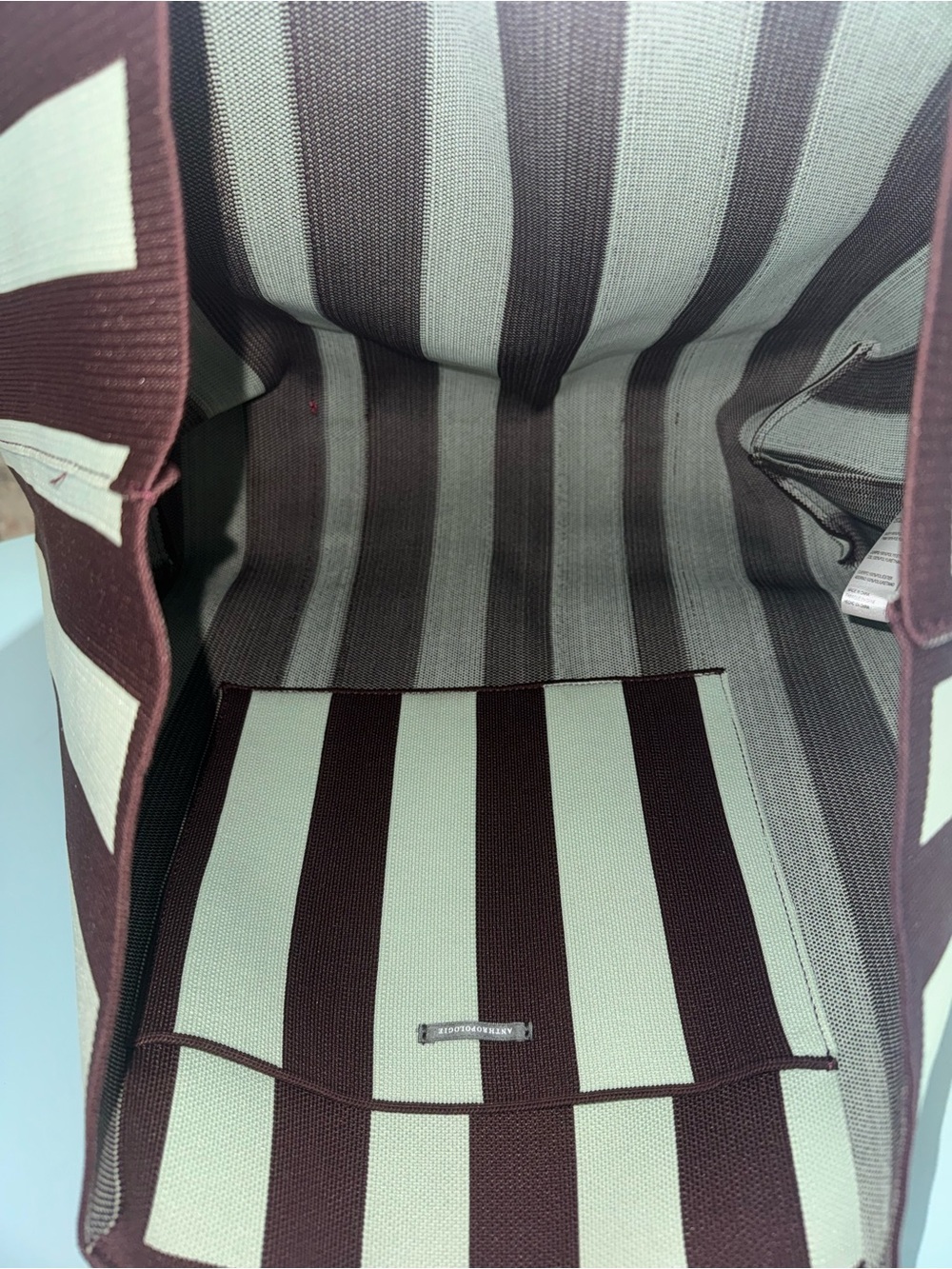 Anthropologie Oversized Striped Tote with Red Handles - Picture 4 of 5